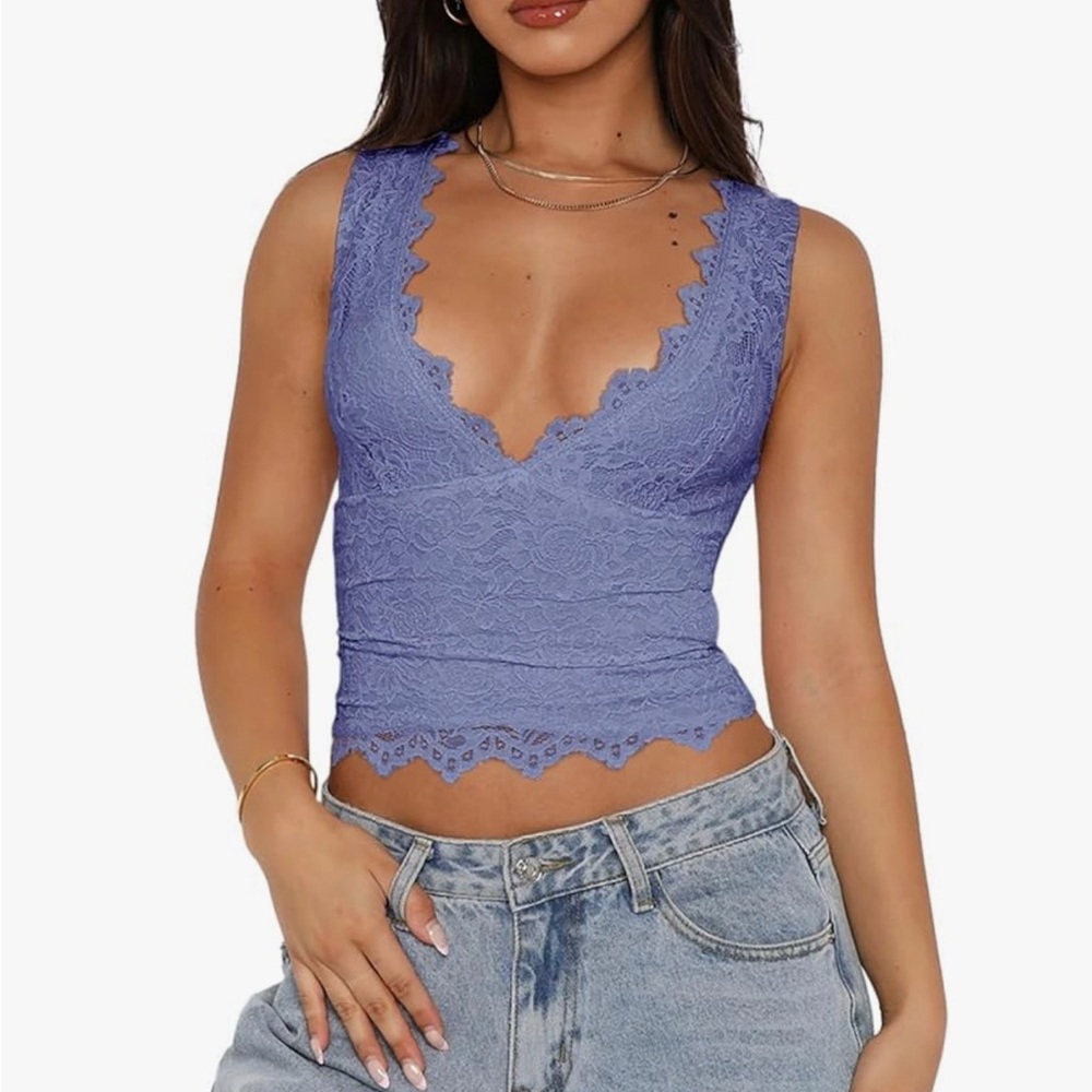 Blue Lace Sleeveless Top